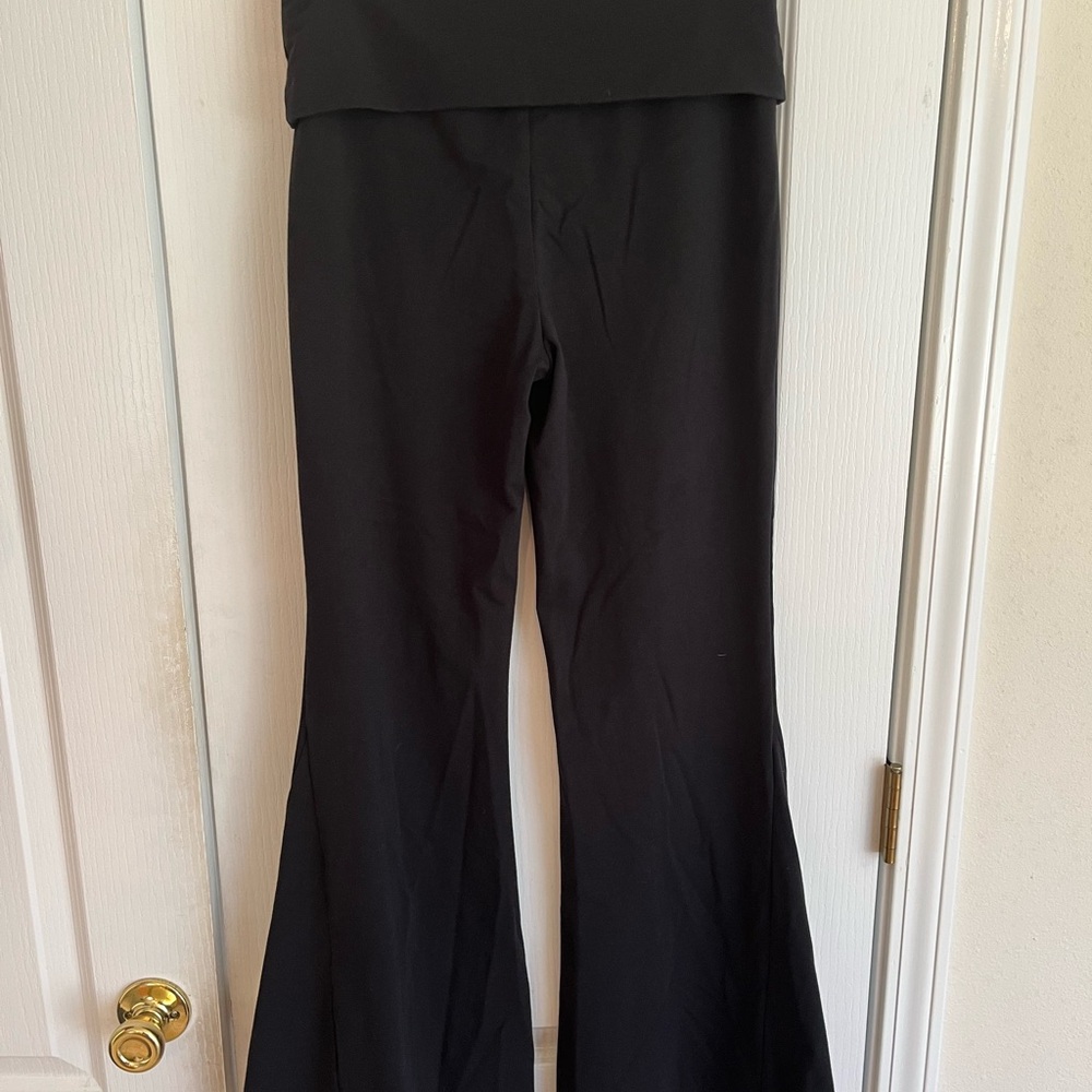 Aerie Offline OG Black Super Flare Pants with Fold-Over Waistband